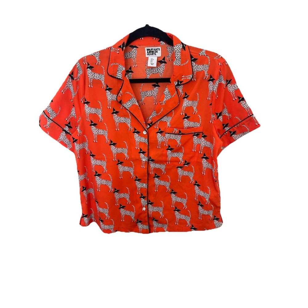 Pajama Set Orange Satin Cheetah Women’s Small Luxury